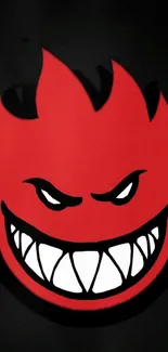 Fiery grinning face on dark background wallpaper.