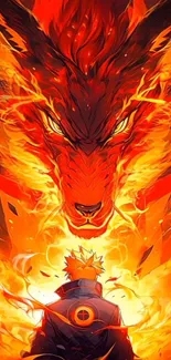 Intense fiery dragon anime wallpaper for mobile.