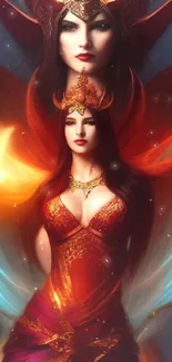 Fantasy art wallpaper with a regal, fiery figure.