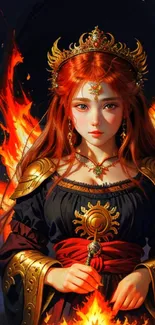 Fantasy art wallpaper of a royal figure with fiery background.