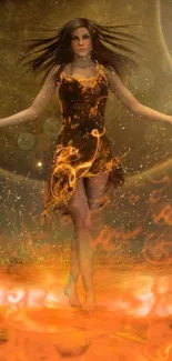 Mystical figure engulfed in fiery flames in fantasy artwork.