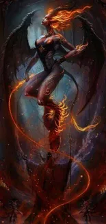 Fiery demon illustrated in dark hues with vivid fiery elements.