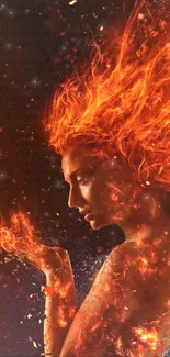 Fiery-haired figure with flames mobile wallpaper.