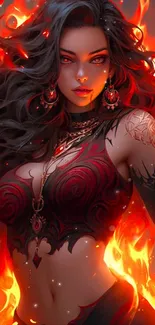 Red flame fantasy warrior mobile wallpaper.