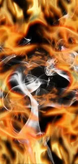 Abstract fiery flames design with vibrant orange and black hues.