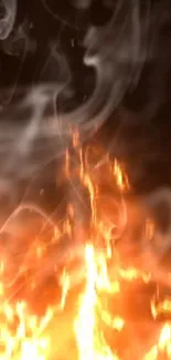 Dynamic flames and smoke mobile wallpaper with vibrant orange hues.