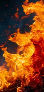 Vibrant and intense orange flames in motion.