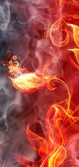 Fiery floral abstract wallpaper art showcasing vibrant flames.