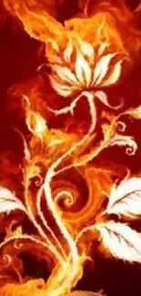 Floral art with fiery colors and white accents on a mobile wallpaper.