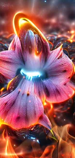 Fiery flower wallpaper with glowing effects.