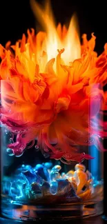 Fiery flower abstract wallpaper with vibrant colors.