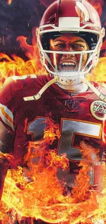 Football player with fiery action design.