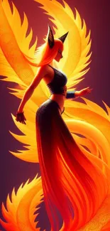 Artistic depiction of a fiery fox spirit with vibrant orange feathers.