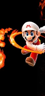 Vibrant Mario character with dynamic fire effect in mobile wallpaper.