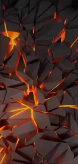 Fiery geometric wallpaper with glowing orange cracks.