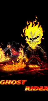 Vibrant Ghost Rider wallpaper with fiery skull and blazing motorcycle.