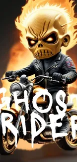 Fiery Ghost Rider on a motorcycle wallpaper with flames.