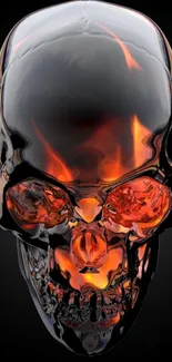 Fiery glass skull on dark background wallpaper.