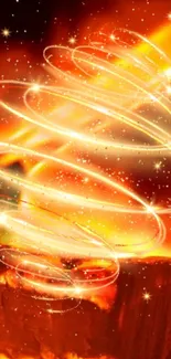 Fiery abstract wallpaper with swirling lights.