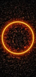 Orange glowing circle on a dark textured background wallpaper.