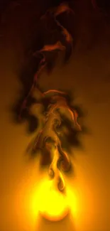 Abstract fiery glow mobile wallpaper with golden hues and dark shadows.