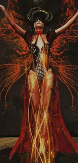 Fiery goddess artwork with vibrant orange hues.