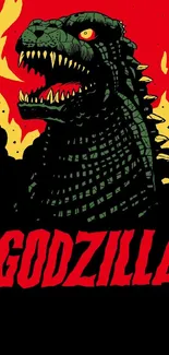 Bold Godzilla wallpaper in fiery red and black.