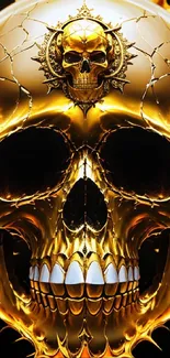 Fiery gold skull with intricate and bold design.