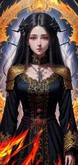 Gothic fantasy art mobile wallpaper with fiery elements and intricate details.