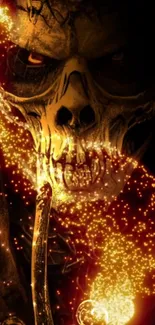 Fiery Grim Reaper with gold sparks wallpaper.