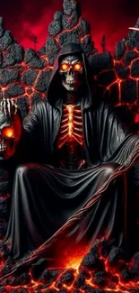 Grim Reaper seated on a fiery throne.