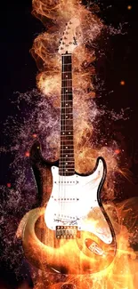 Fiery electric guitar with flames design mobile wallpaper.