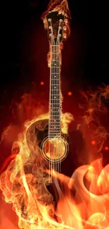 Guitar surrounded by vibrant orange flames.