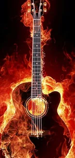 Fiery guitar with flames mobile wallpaper.