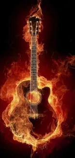 Flaming guitar mobile wallpaper in vivid colors.