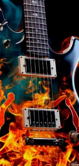 Electric guitar with fiery flames wallpaper.