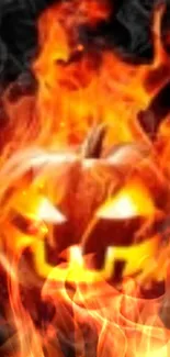 A glowing pumpkin engulfed in flames, perfect for a Halloween-themed wallpaper.