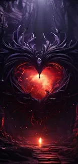 Dark fantasy wallpaper with a fiery heart centerpiece.