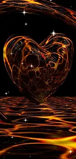 Fiery abstract heart with orange and black tones.