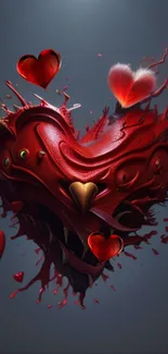 Artistic fiery heart mobile wallpaper in vivid red tones.