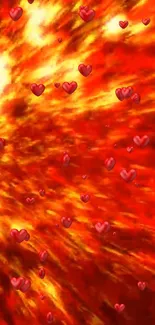 Fiery explosion with red hearts mobile wallpaper.