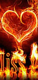 Fiery heart made of flames and text "Miss you"