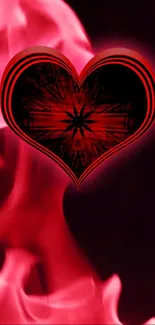 Fiery heart with red flames wallpaper.