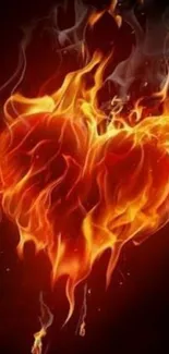 Fiery heart with vibrant flames wallpaper for mobile phone.