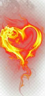 Fiery heart design with vibrant flames on transparent background.