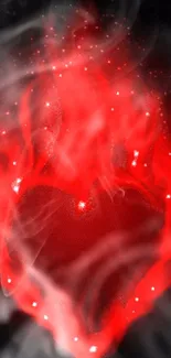 Fiery red heart with glowing flames, perfect as a passionate mobile wallpaper.