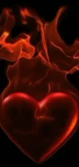 Fiery heart with flames on a black background.