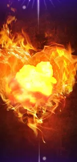 Fiery heart with vibrant flames on a mobile wallpaper background.