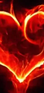 Fiery heart formed with vibrant flames on a dark background.