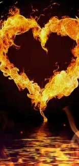 Heart-shaped flame with reflection mobile wallpaper.